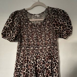 Cheetah print puff sleeve midi dress!!